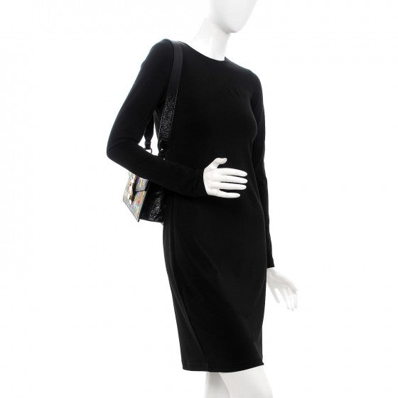 Calfskin Embroidered Small Sylvie Shoulder Bag Black