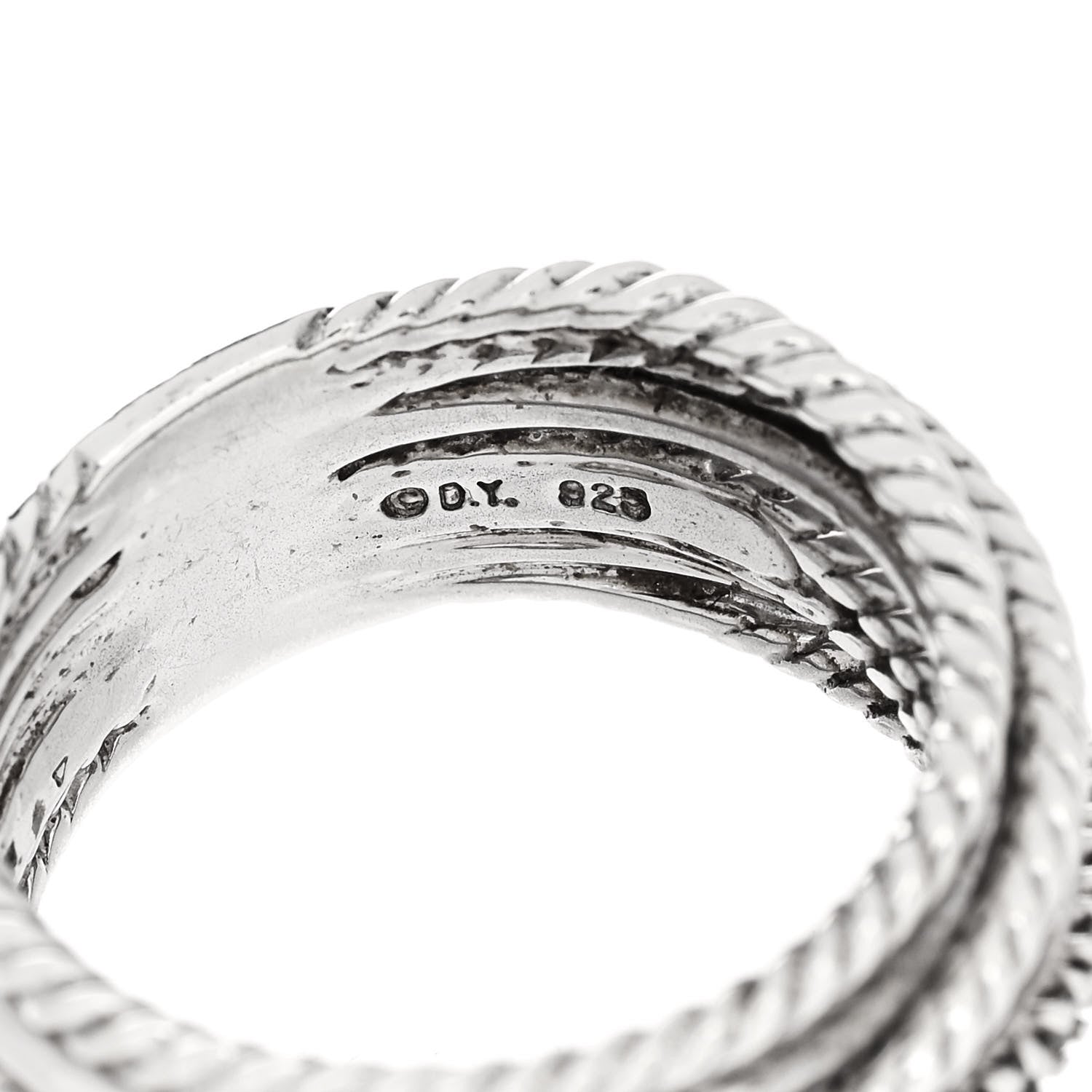 David Yurman Sterling Silver Diamond 11mm Wide Crossover Cable Ring 57 8 4 of 5