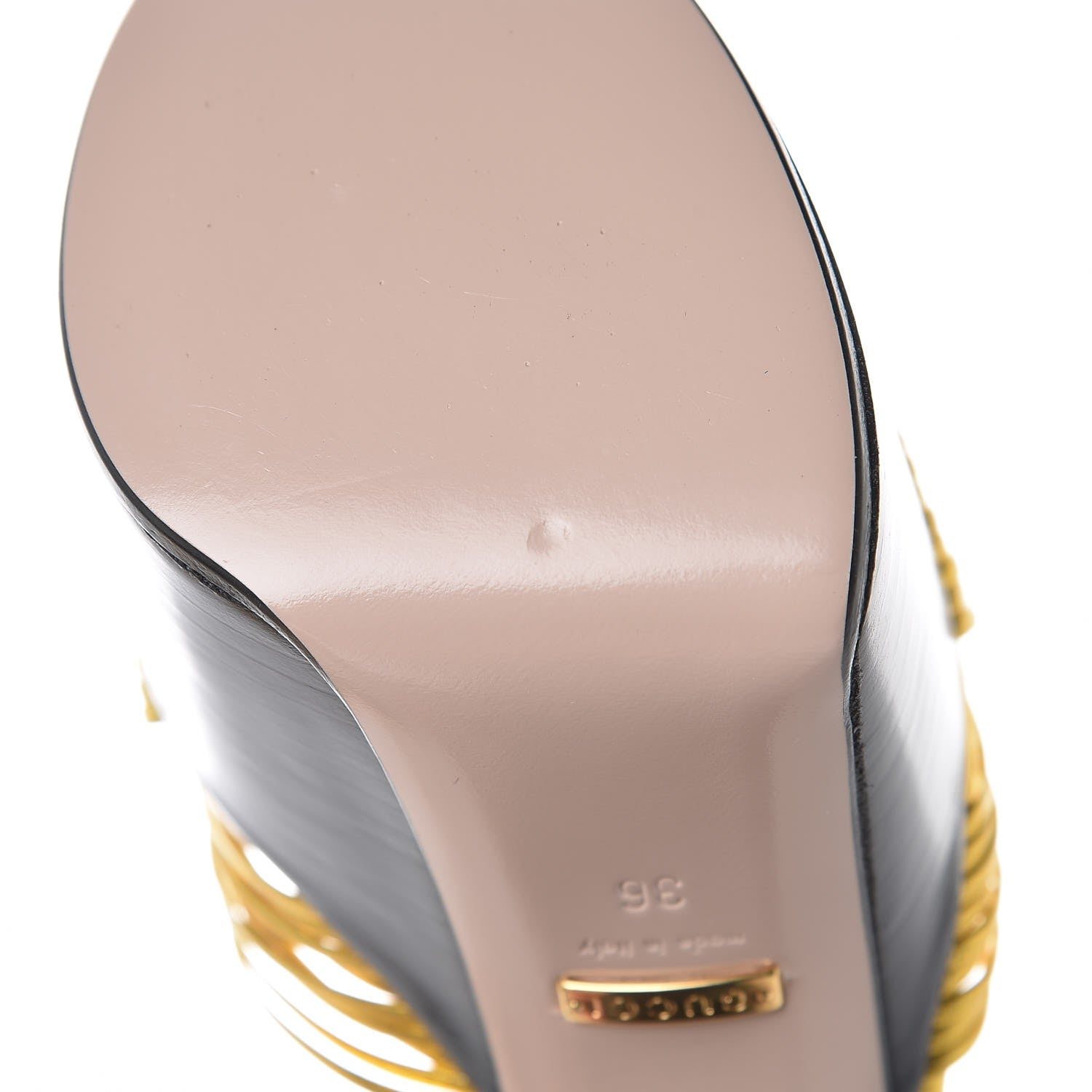 Gucci Malaga Kid Pearl Knot Platform Sandals 36 Black Gold 9 of 10