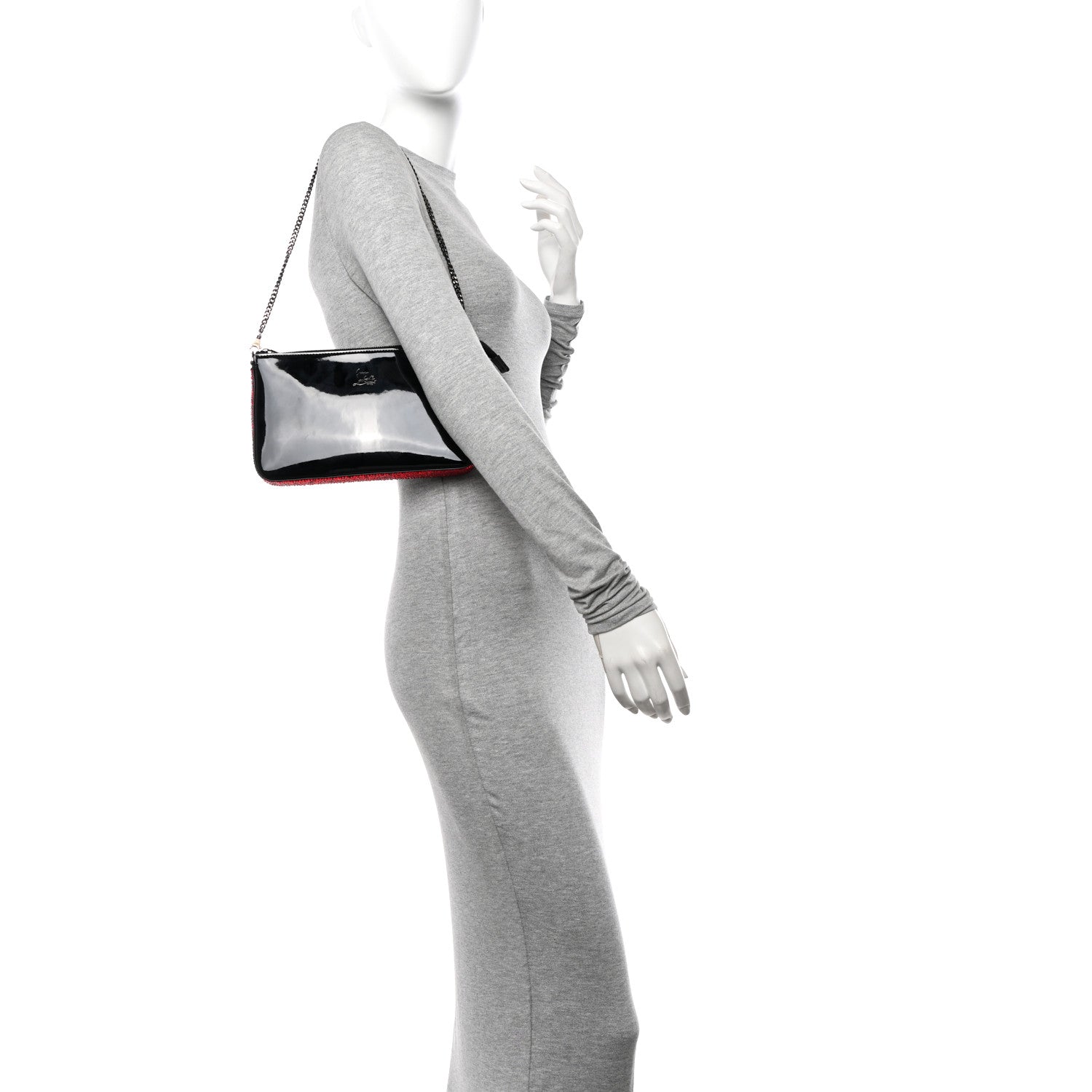 Christian Louboutin Patent Calfskin Strass Loubila Chain Clutch Black 3 of 10