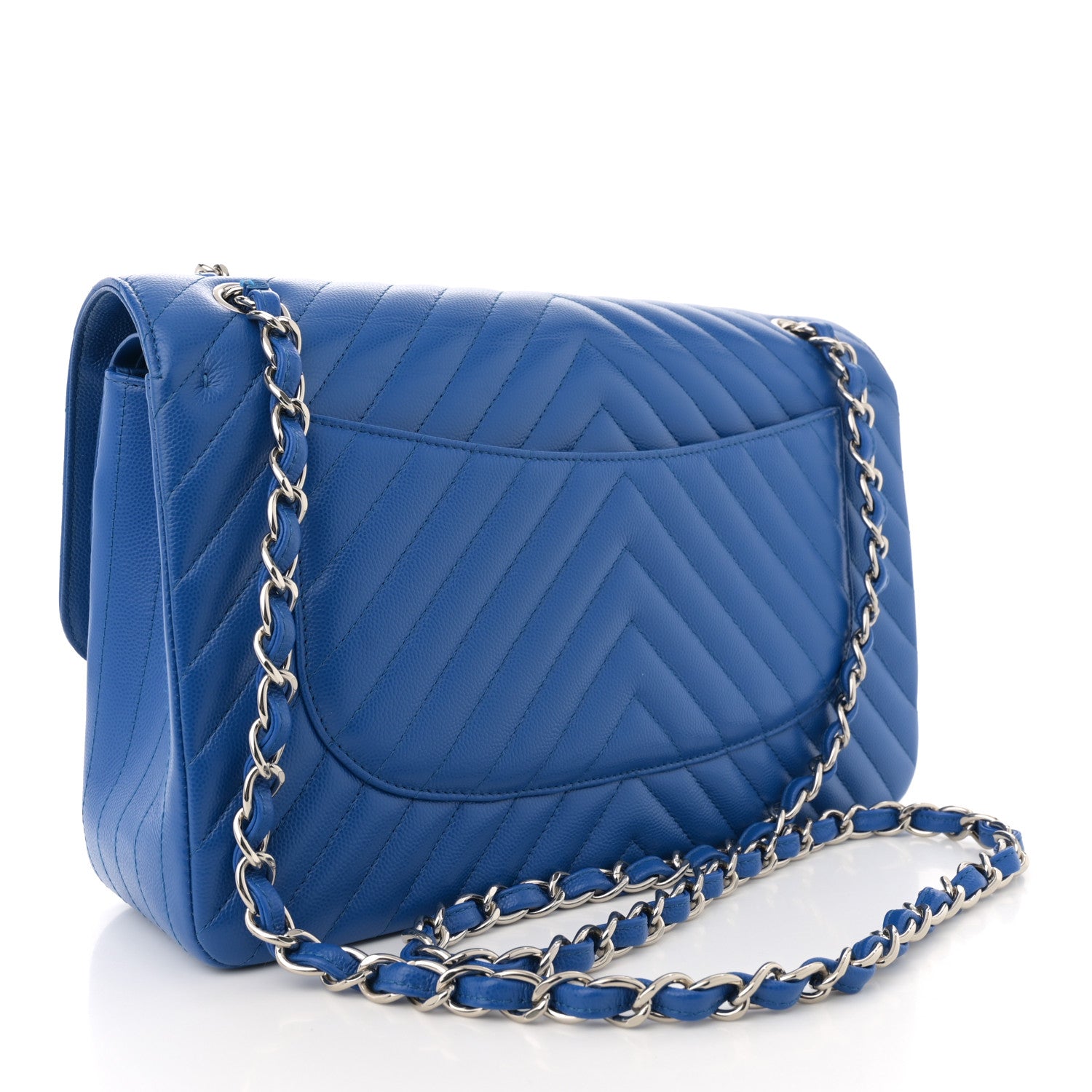 Chanel Caviar Chevron Quilted Jumbo Double Flap Blue 3 of 10