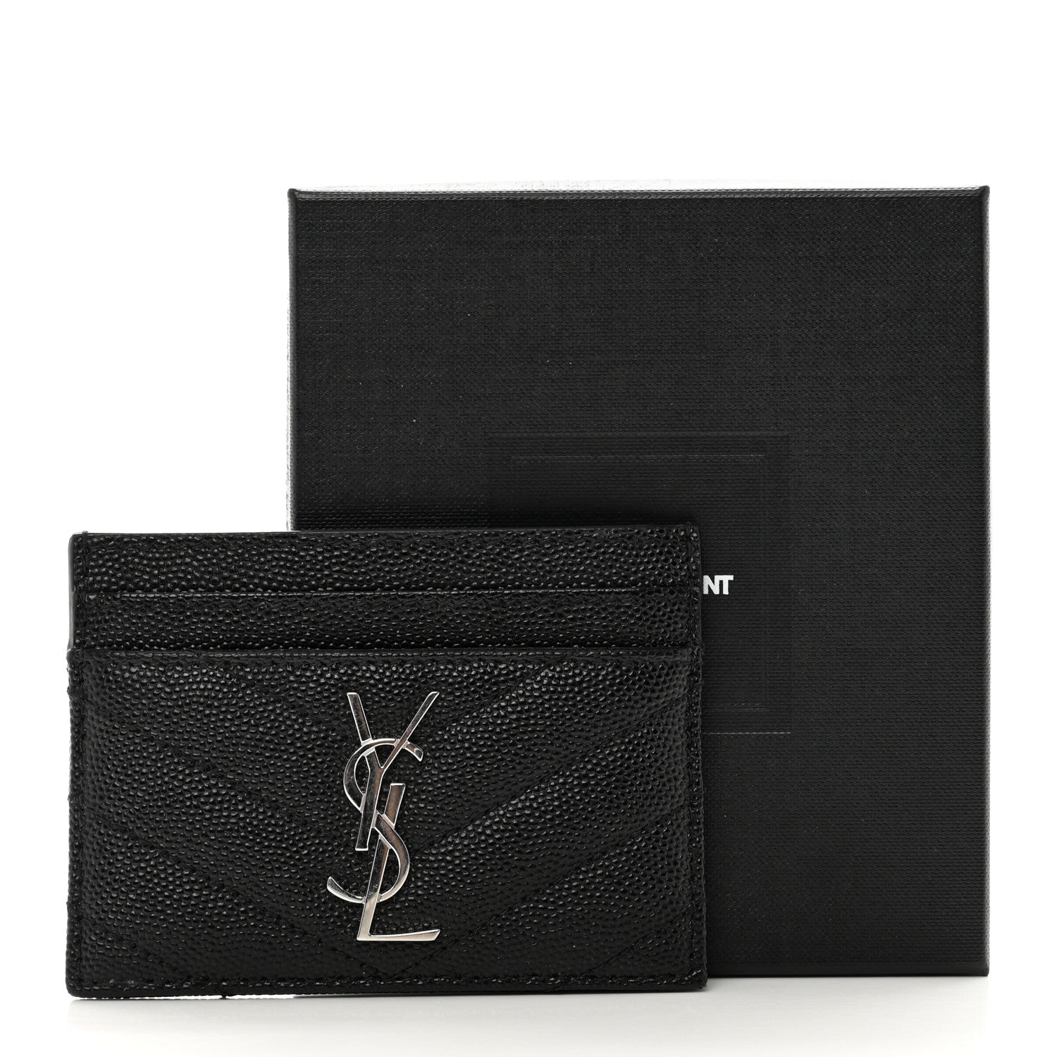 Saint Laurent Grain De Poudre Matelasse Chevron Monogram Credit Card Case Black 8 of 8