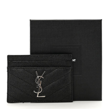Saint Laurent Grain De Poudre Matelasse Chevron Monogram Credit Card Case Black 8 of 8