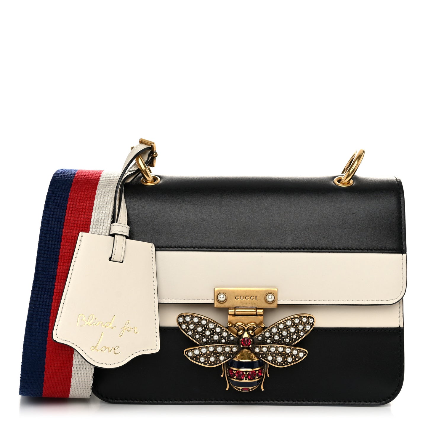 Calfskin Sylvie Web Queen Margaret Shoulder Bag Mystic White Black
