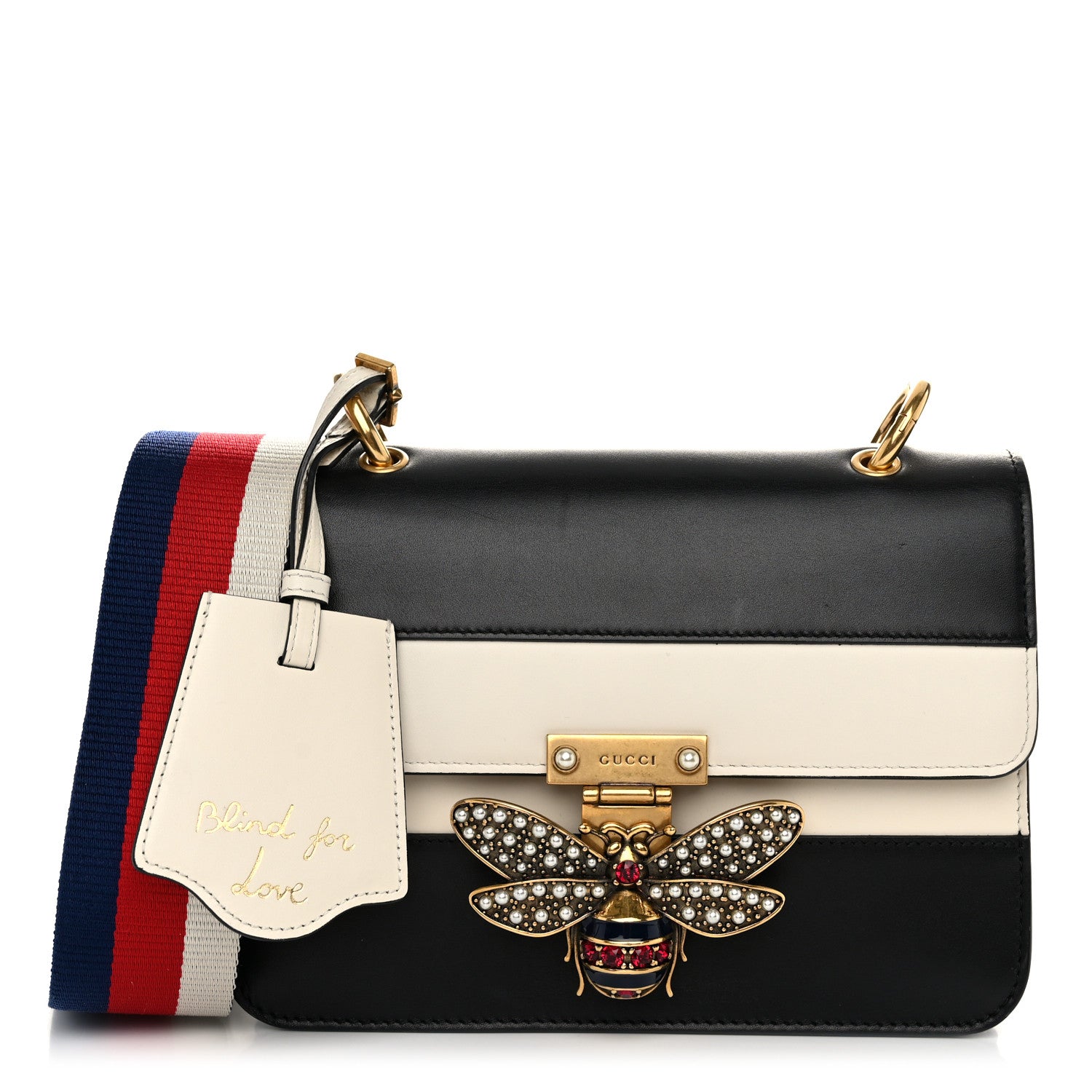 Gucci Calfskin Sylvie Web Queen Margaret Shoulder Bag Mystic White Black 1 of 12