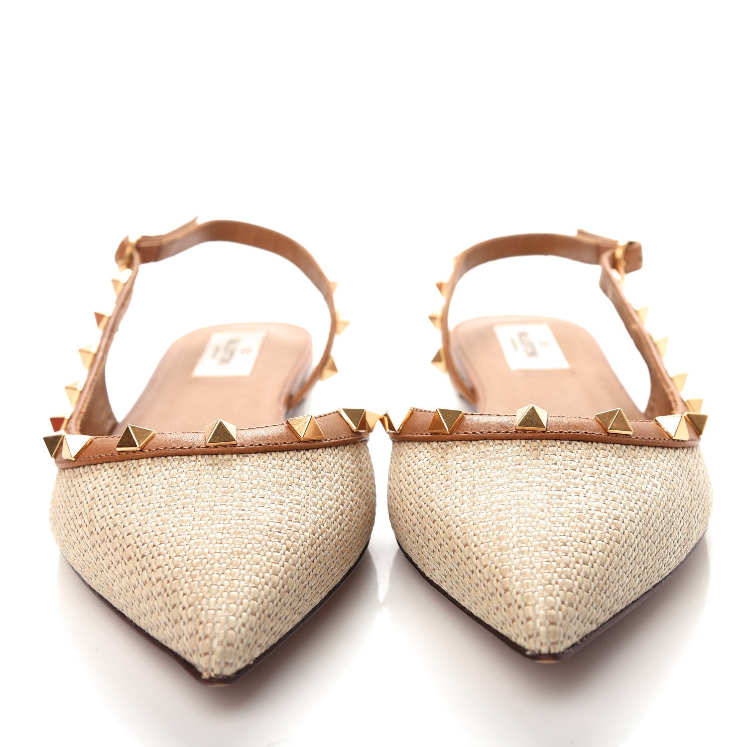 Valentino Garavani Raffia Calfskin Rockstud Slingback Flats 40 Naturale 5 of 12