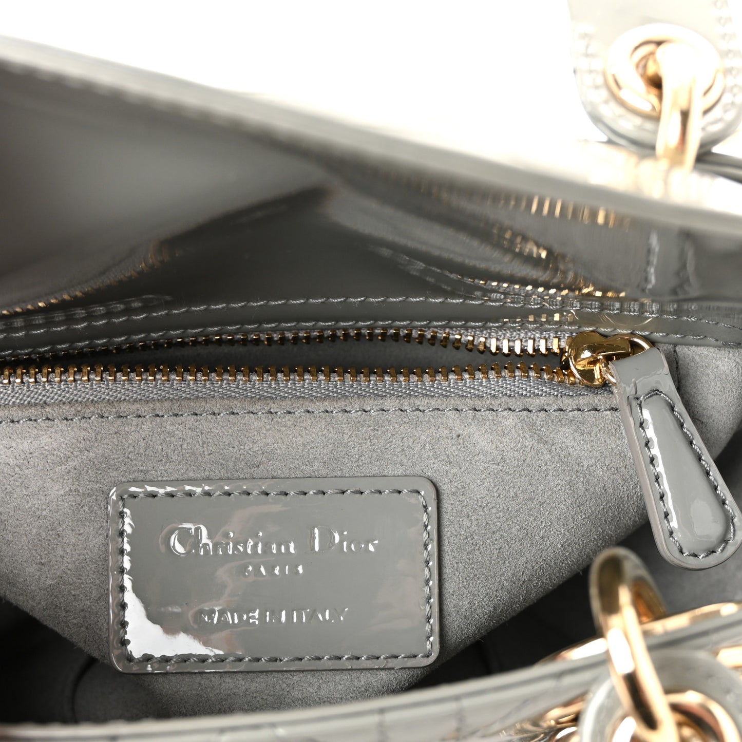 Patent Cannage Mini Lady Dior Grey Stone