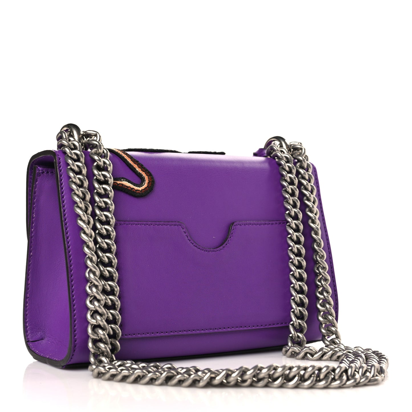Calfskin Embroidered Tiger Strawberry Small Padlock Shoulder Bag Purple