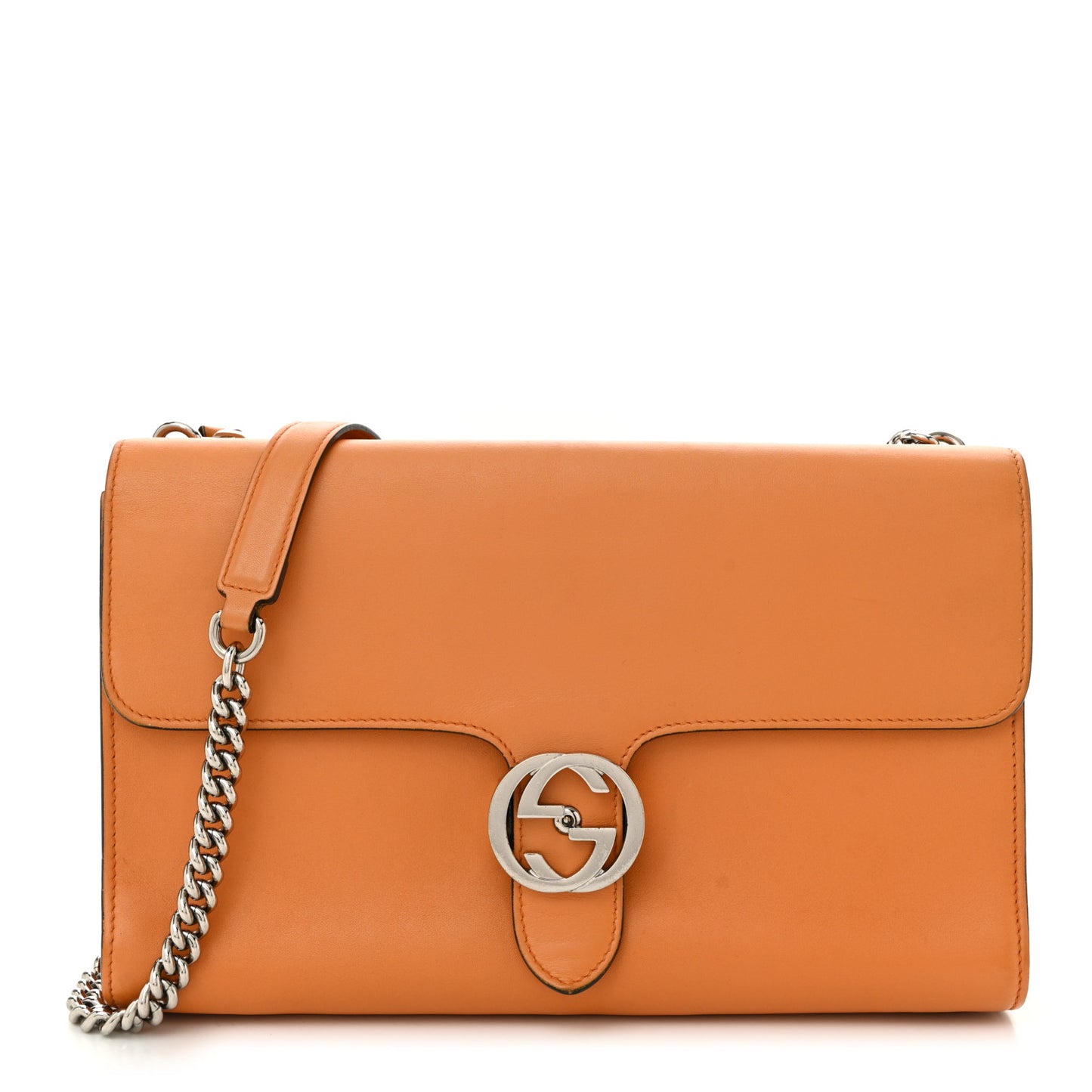Moon Calfskin Medium Interlocking Shoulder Bag  Curcuma
