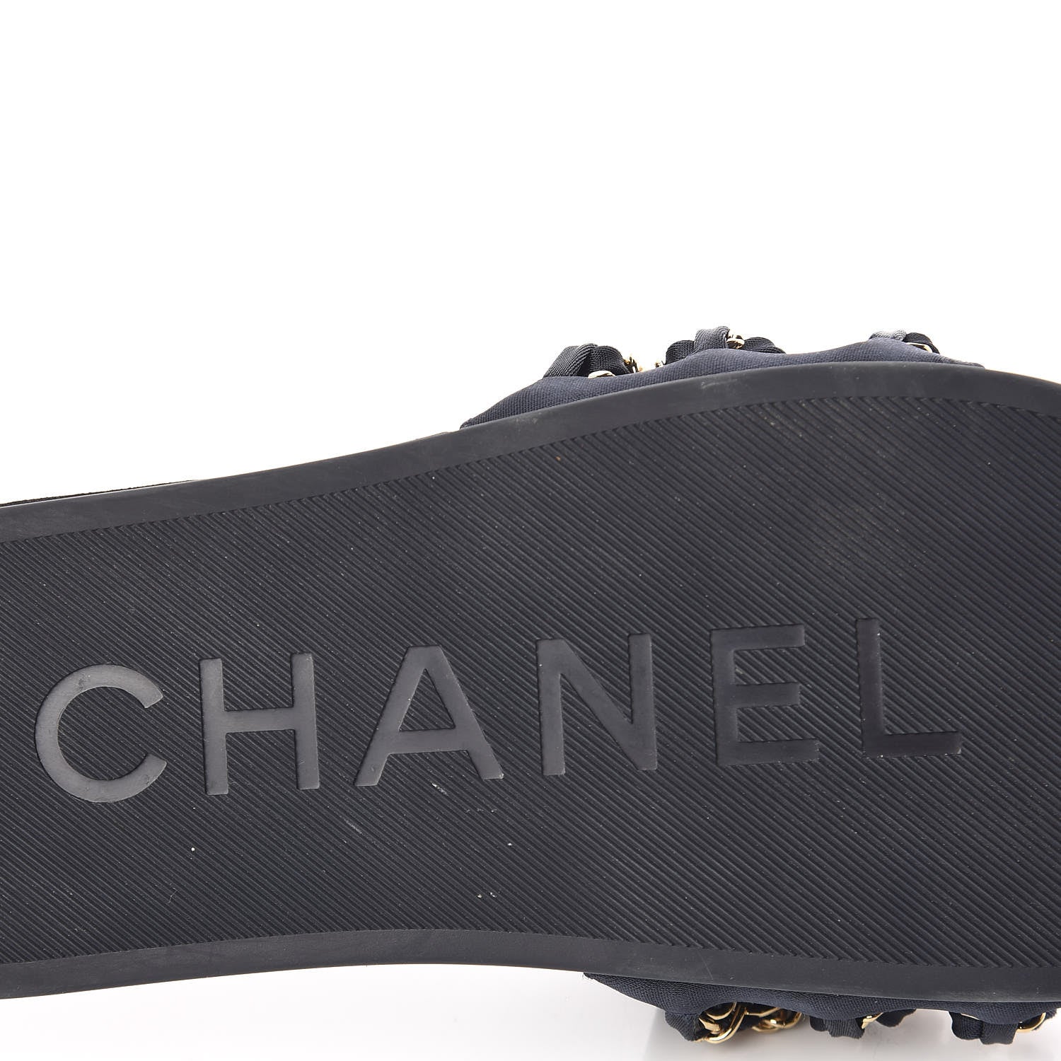 Chanel Satin Canvas Chain Slides Sandals Flats 37 Marine 11 of 14