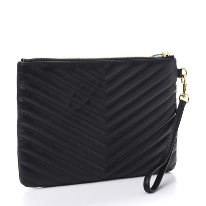 Saint Laurent Calfskin Matelasse Chevron Monogram A5 Wristlet Black 3 of 11