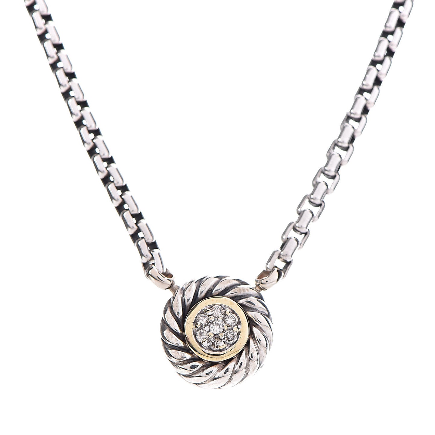 Sterling Silver 14K Yellow Gold Pave Diamond 12mm Cookie Necklace