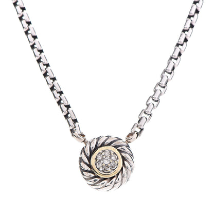 David Yurman Sterling Silver 14K Yellow Gold Pave Diamond 12mm Cookie Necklace 4 of 6