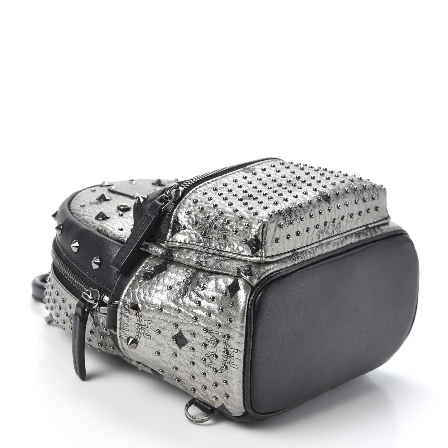 MCM Metallic Visetos Studded Stark X-Mini Bebe Boo Backpack Silver 3 of 9
