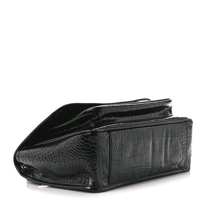 Saint Laurent Patent Crocodile Embossed Lambskin Monogram Medium Niki Chain Satchel Black 4 of 12