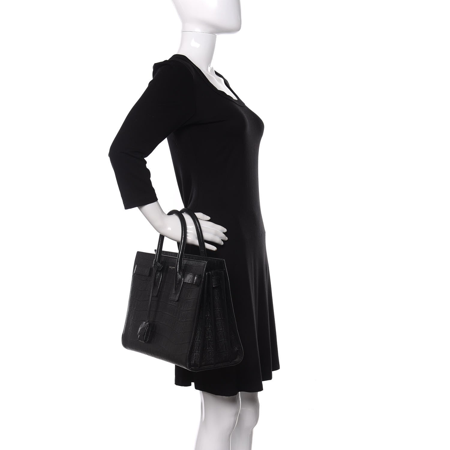 Saint Laurent Calfskin Crocodile Embossed Small Sac de Jour Black 2 of 16