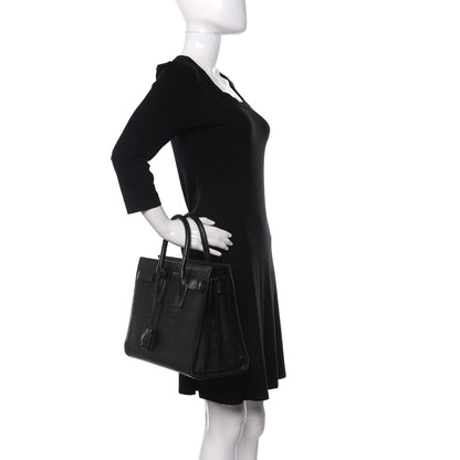 Saint Laurent Calfskin Crocodile Embossed Small Sac de Jour Black 2 of 16