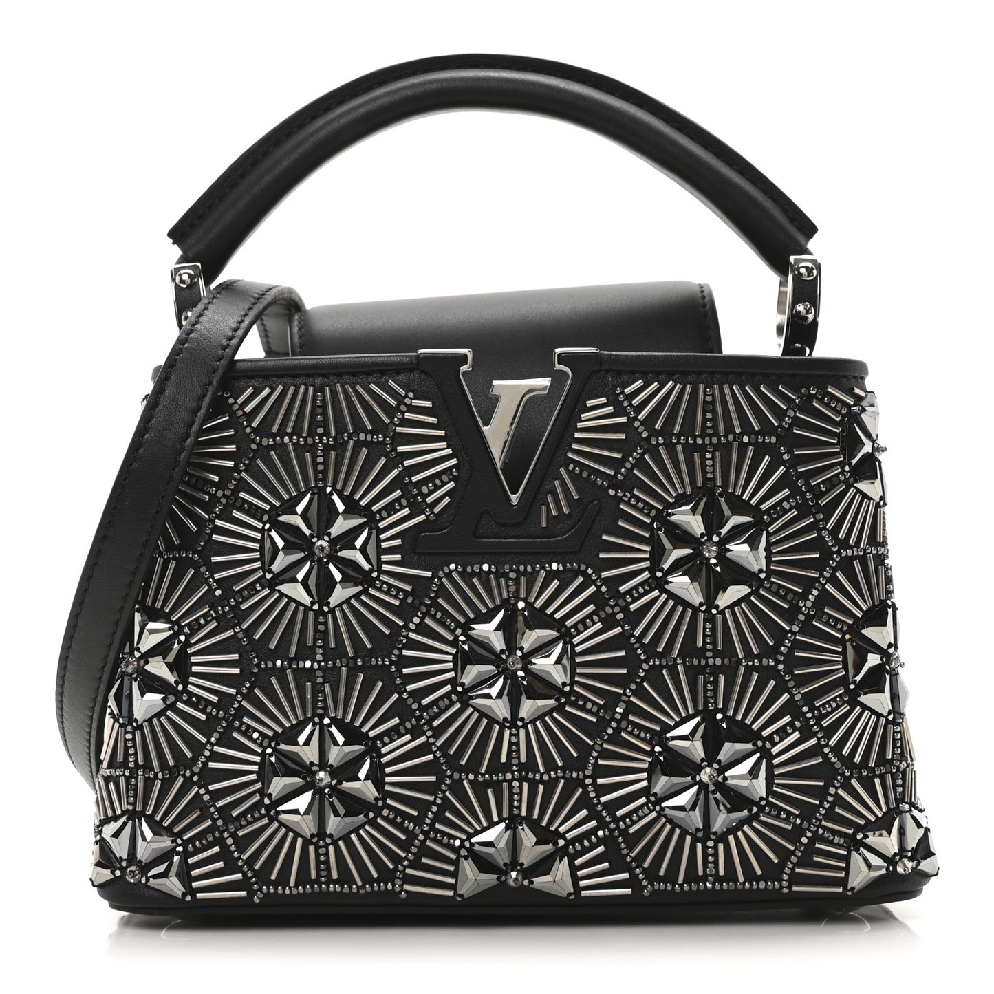 Calfskin Galaxi Sequin Mini Capucines Black