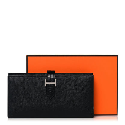 Hermes Epsom Matte Alligator Bearn Touch Gusset Wallet Black 8 of 8