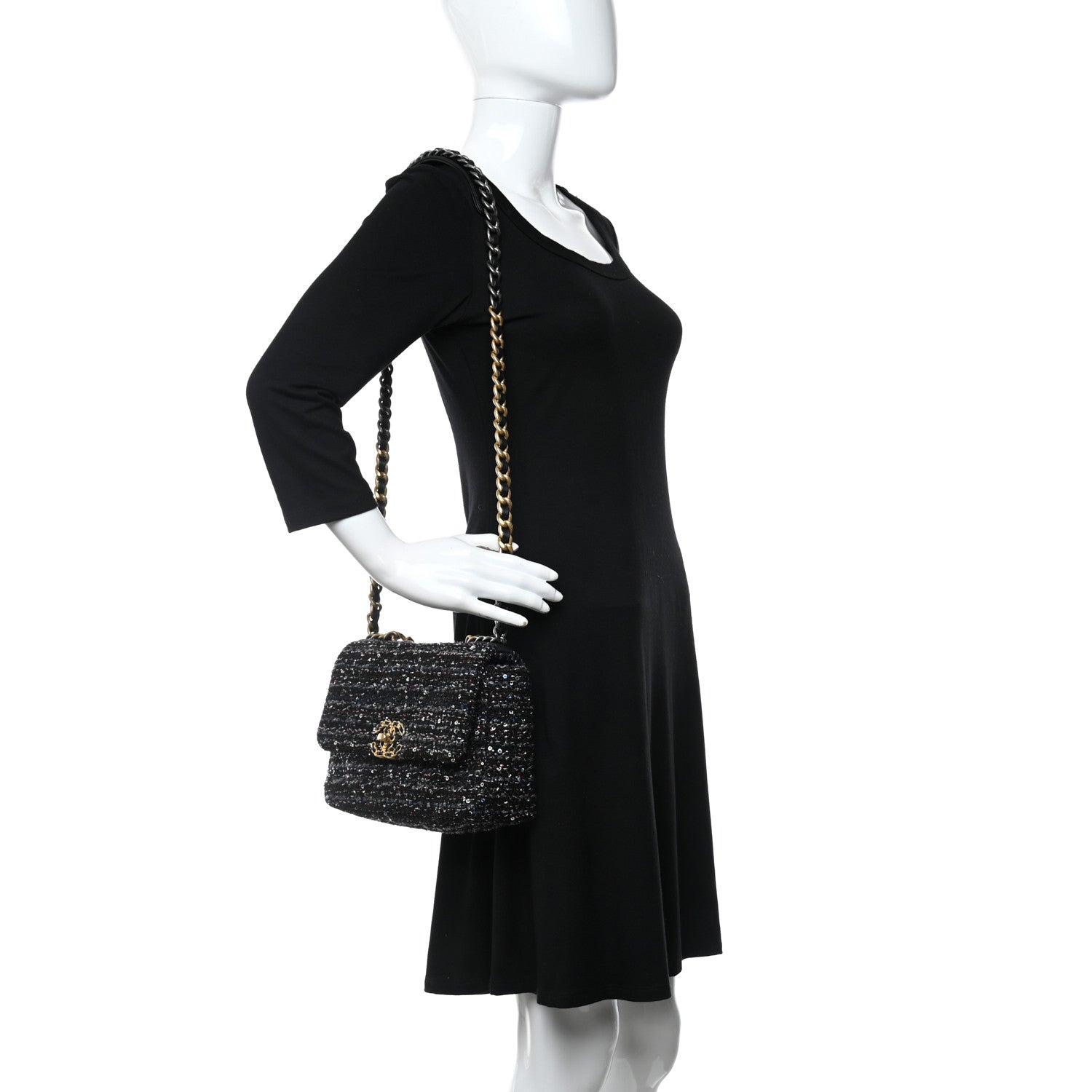 Chanel Tweed Sequin Quilted Medium Chanel 19 Flap Black Multicolor 2 of 12