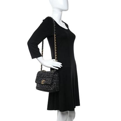Chanel Tweed Sequin Quilted Medium Chanel 19 Flap Black Multicolor 2 of 12