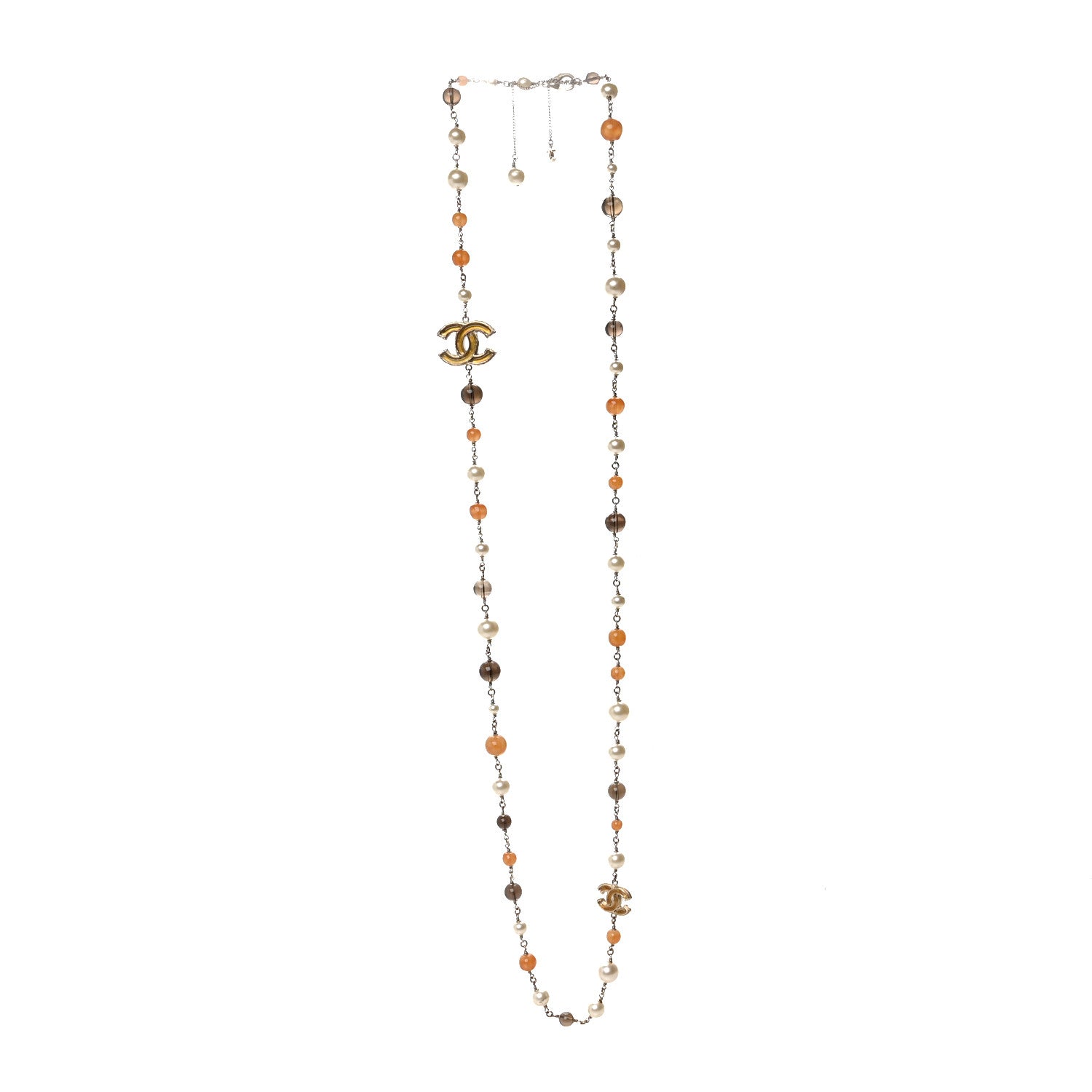 Chanel Enamel Bead Pearl CC Long Necklace Brown Gold 4 of 6