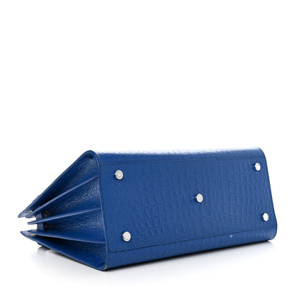 Saint Laurent Calfskin Crocodile Embossed Small Sac de Jour Royal Blue 4 of 17