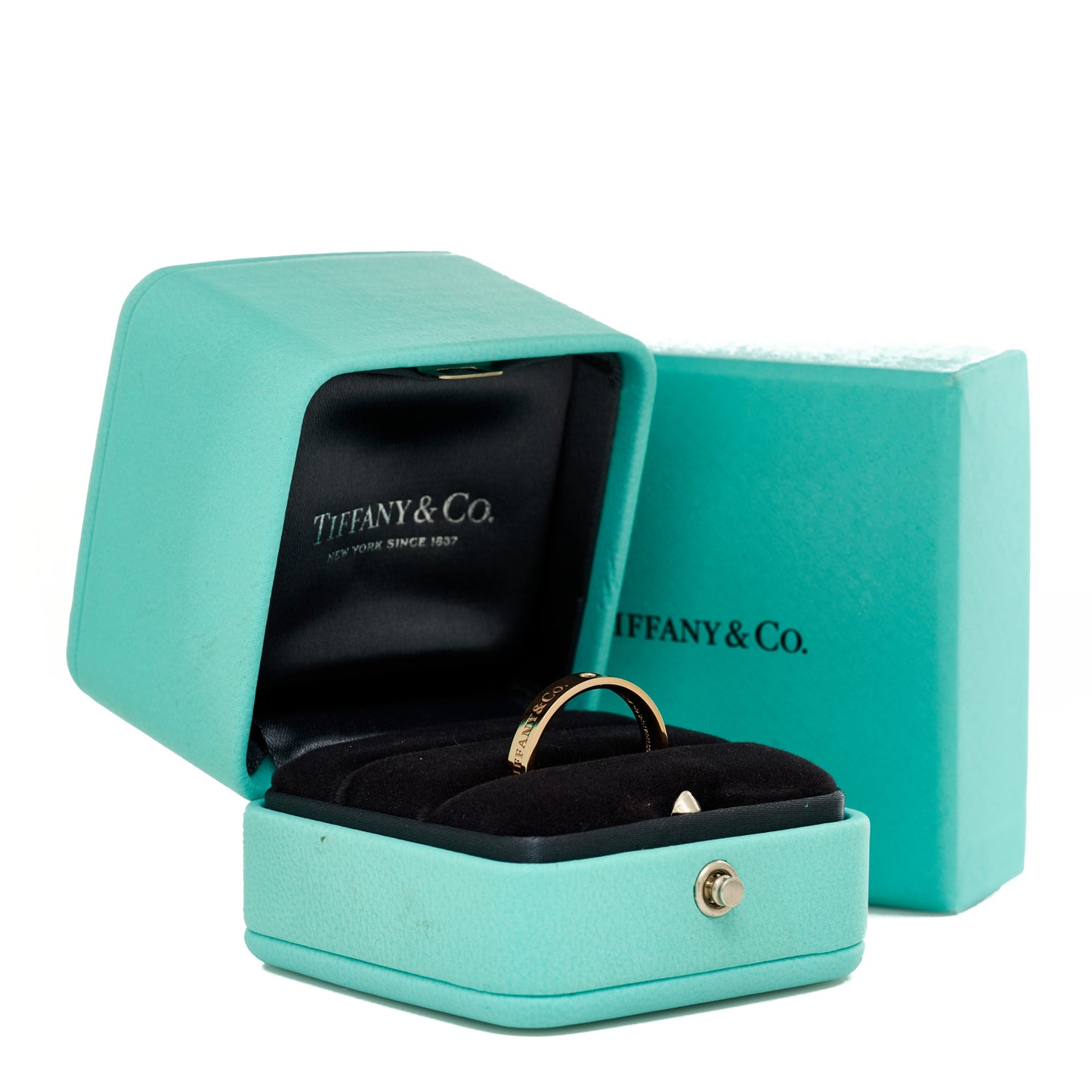 18K Rose Gold Diamond Logo Band Ring 60 9.25