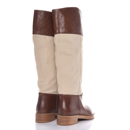 Louis Vuitton Canvas Calfskin Embossed Monogram Flat Seine Boots 37.5 4 of 8
