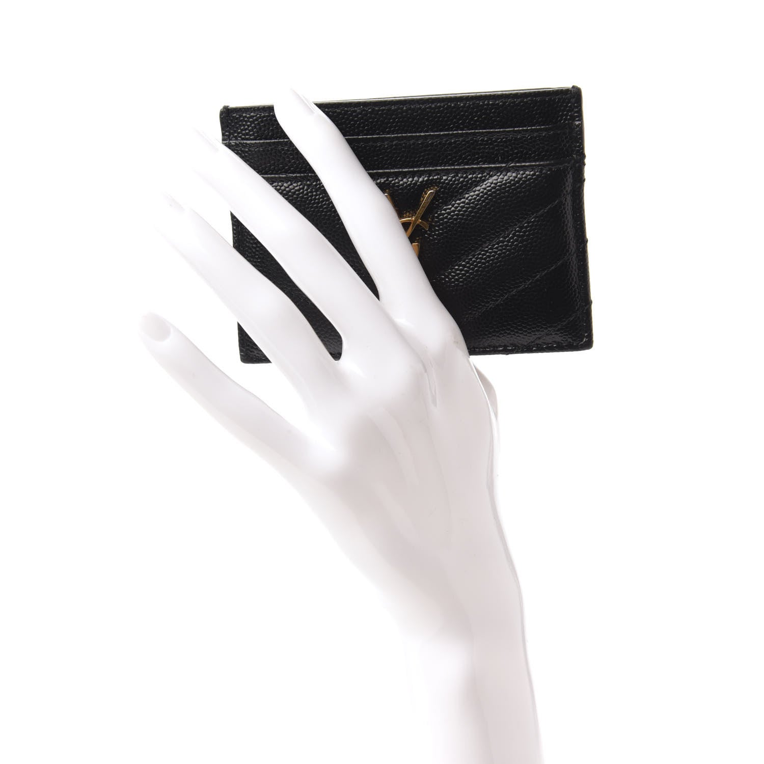 Saint Laurent Grain De Poudre Matelasse Chevron Monogram Credit Card Case Black 2 of 9