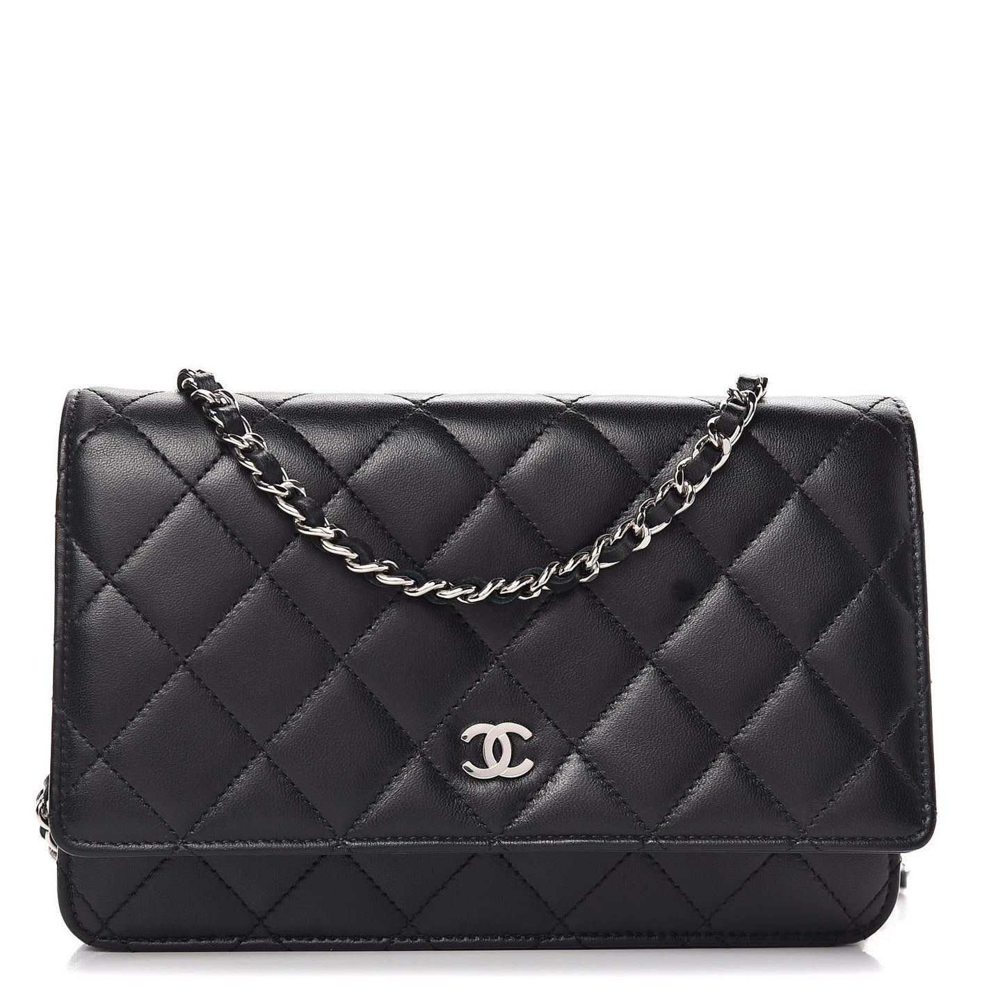 Lambskin Quilted Wallet On Chain WOC Black