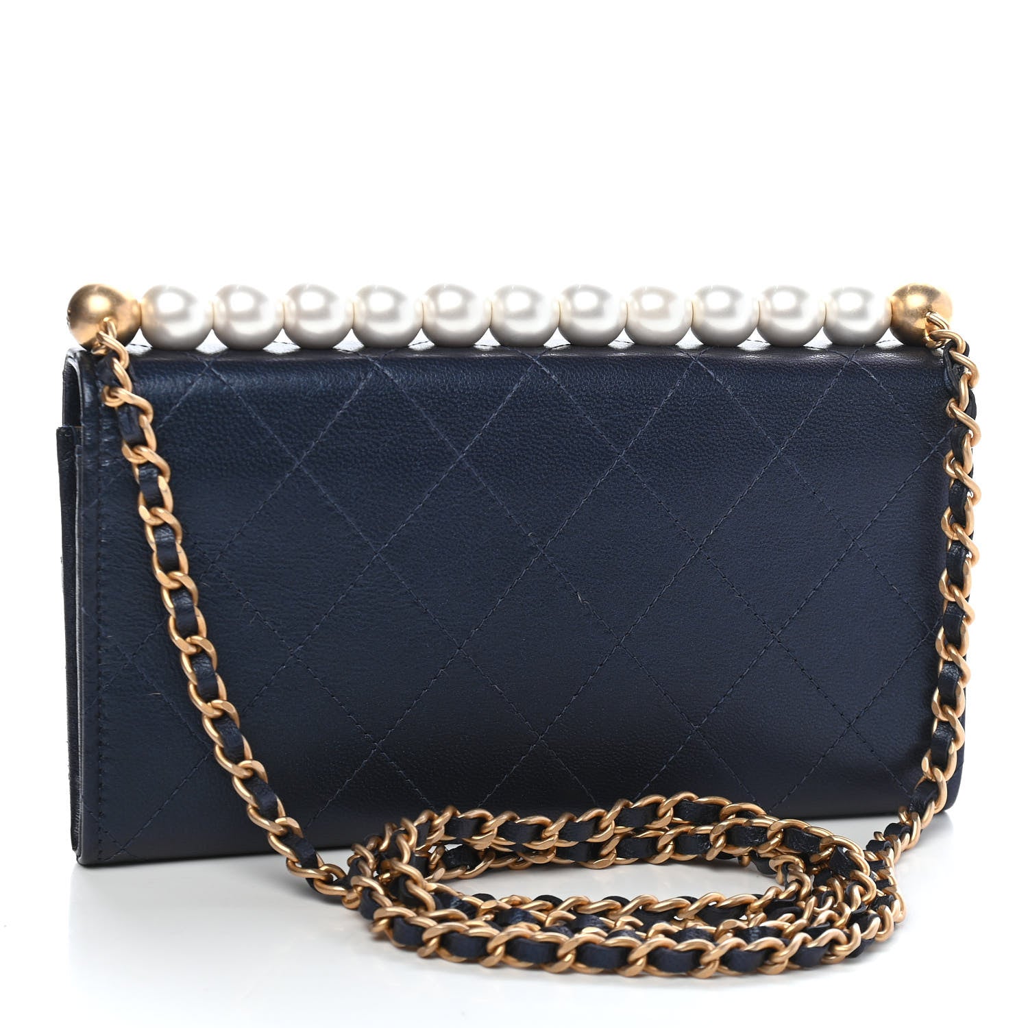 Chanel Iridescent Lambskin Quilted Chic Pearls Clutch With Chain Blue 3 of 10
