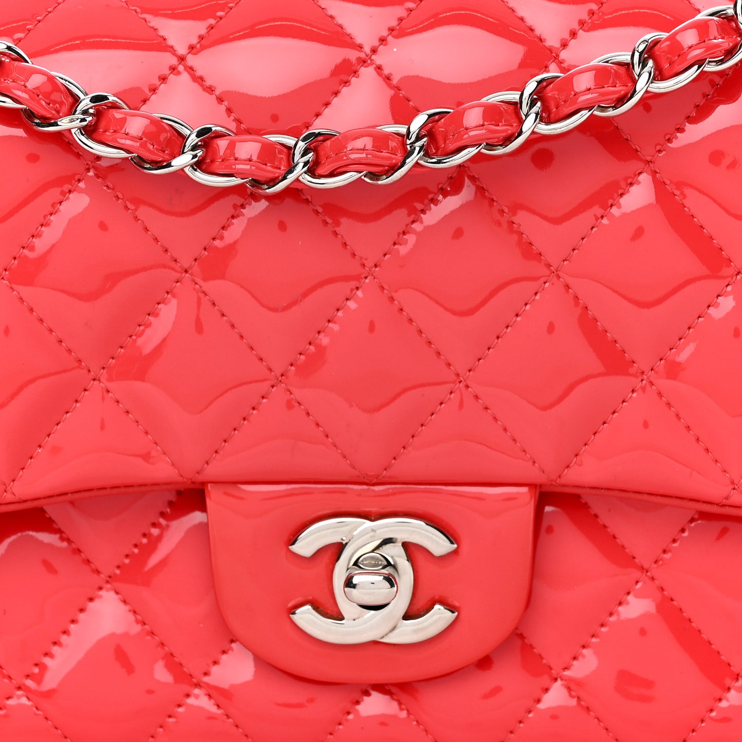 Patent Calfskin Quilted Medium Double Flap Red