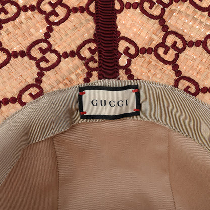 Gucci Raffia Elaphe GG Monogram Embroidered Wide Brim Hat Ivory Bordeaux 5 of 6