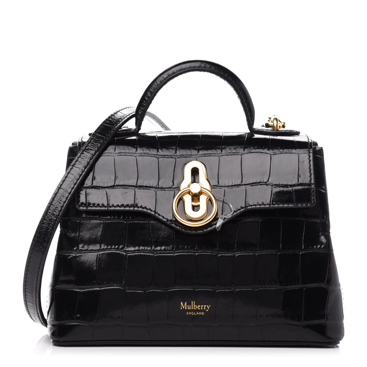 Mulberry Shiny Croc Calfskin Embossed Micro Seaton Black 1 of 10