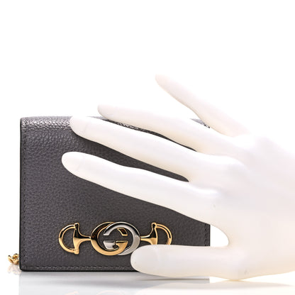 Gucci Grainy Calfskin Zumi Chain Card Case Wallet Dusty Grey 2 of 10