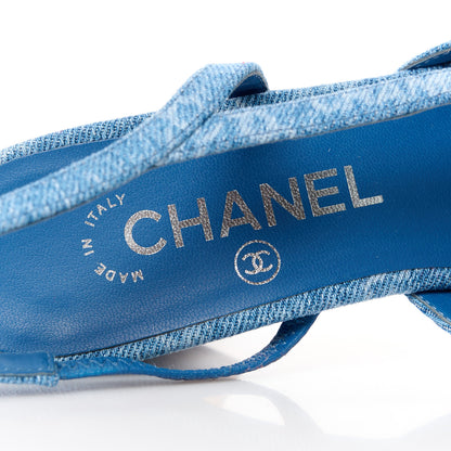 Chanel Denim Cap Toe Denim Slingback Pumps 37 Blue 7 of 8
