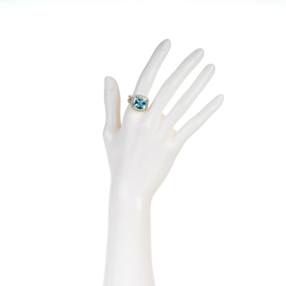 David Yurman Sterling Silver Diamond Blue Topaz 11mm Albion Ring 54 7 2 of 6