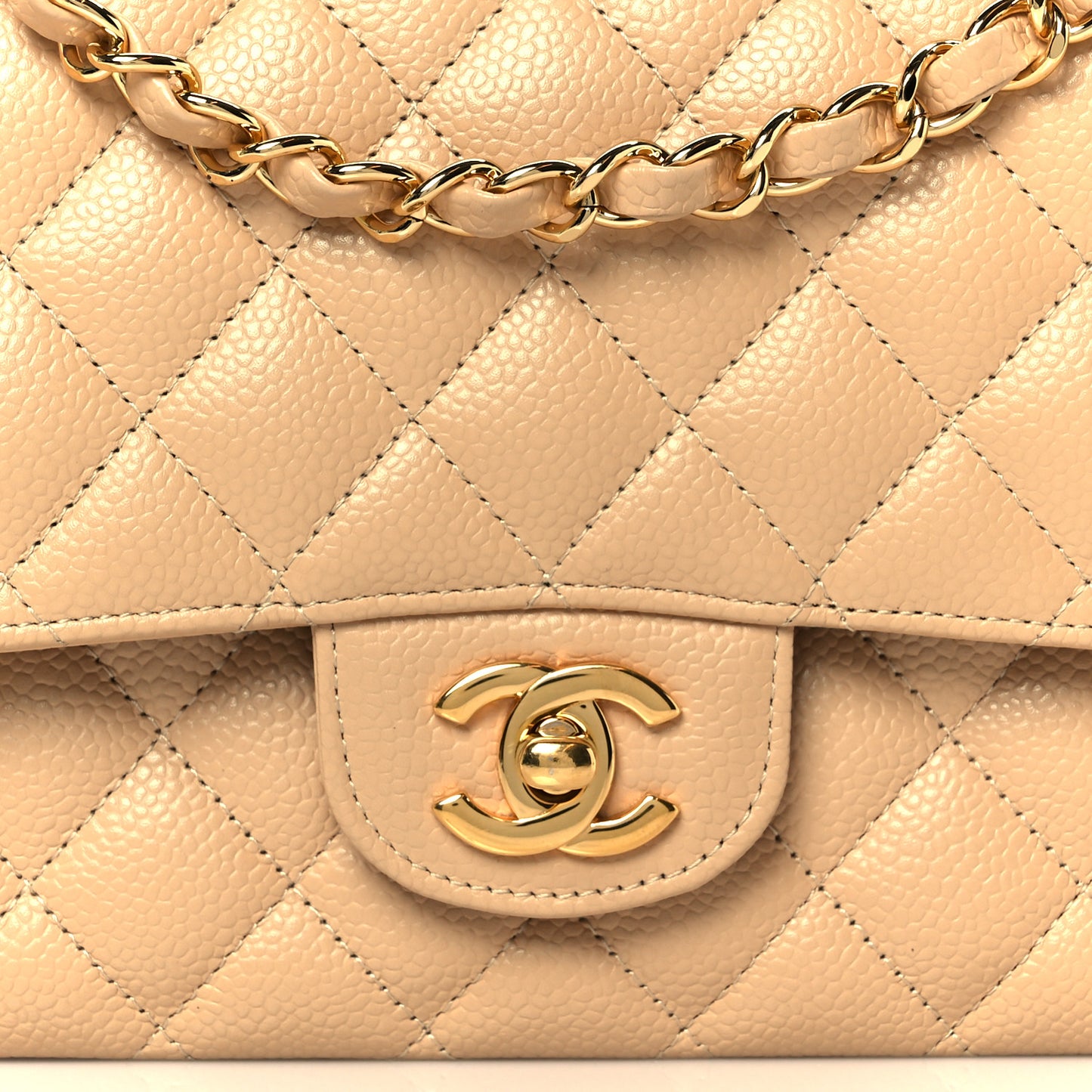 Caviar Quilted Medium Double Flap Beige Clair