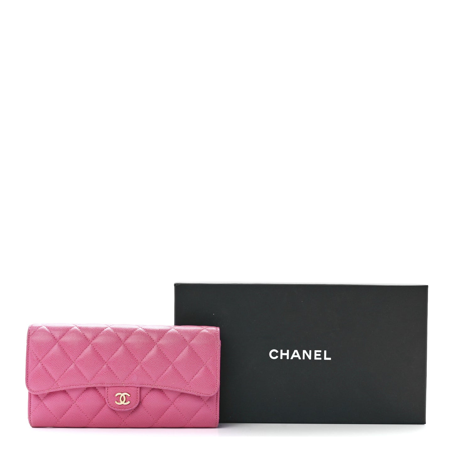 Caviar Quilted Large Gusset Flap Wallet Pink