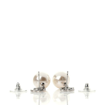 Chanel Crystal Pearl CC Drop Earrings Silver Pearly White 3 of 4