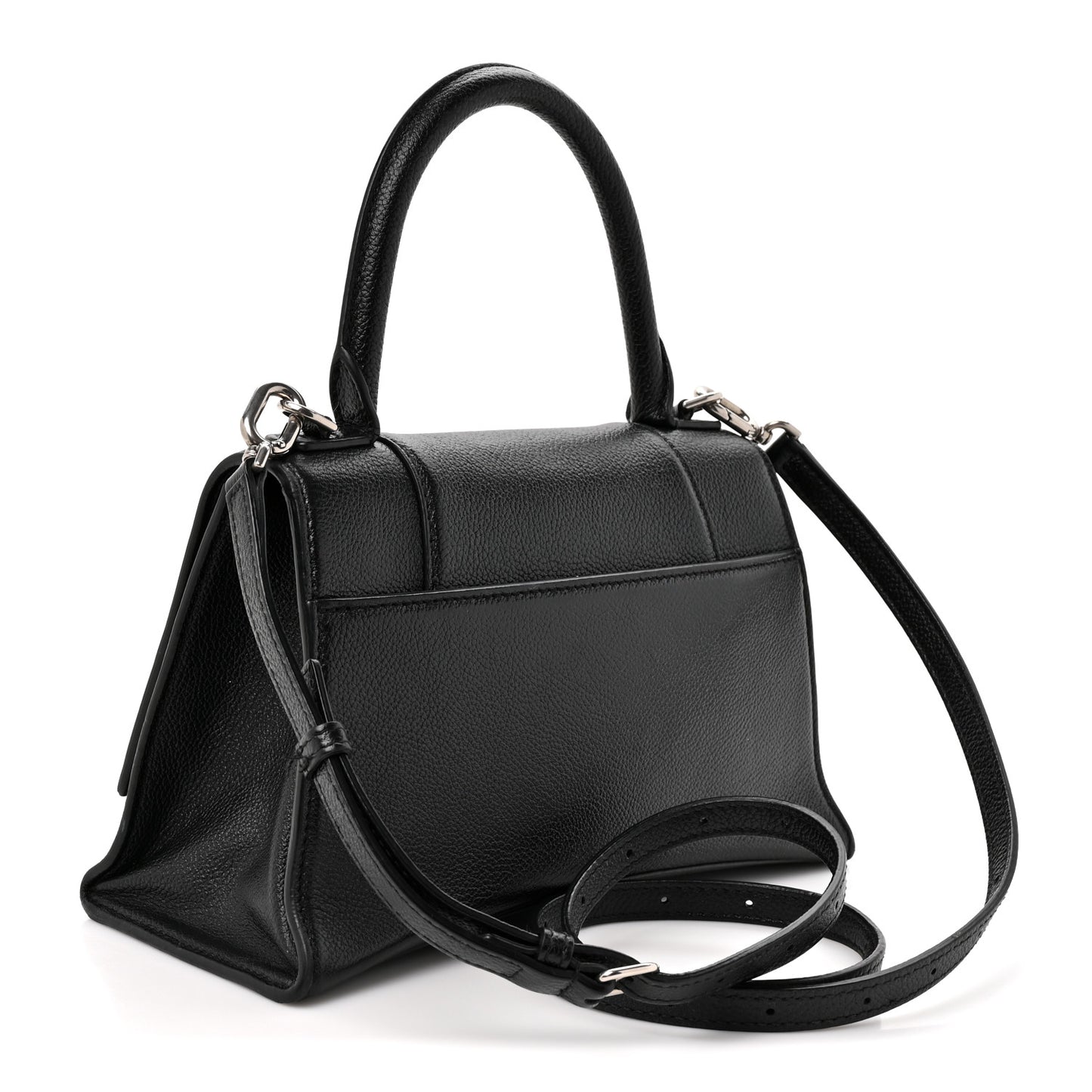 Grained Calfskin Small Hourglass Top Handle Bag Black