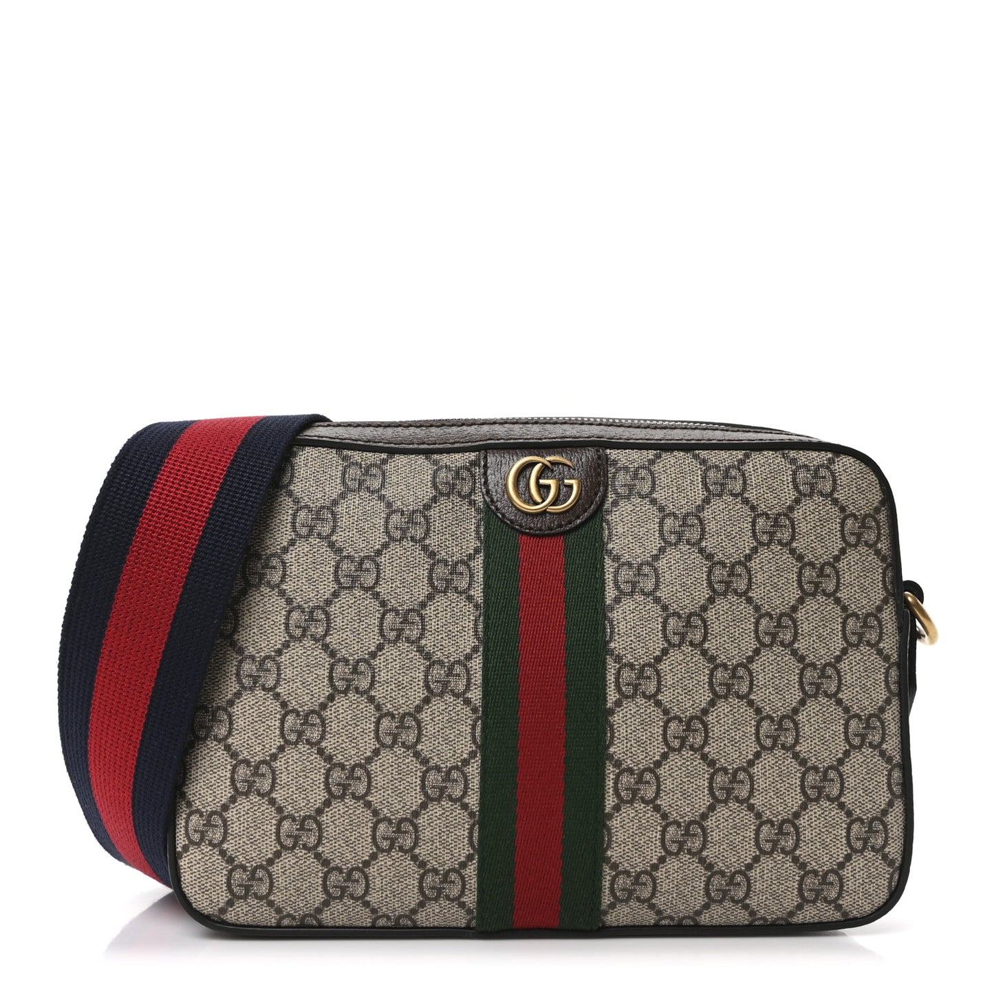GG Supreme Monogram Textured Dollar Calfskin Web Ophidia Wristlet Shoulder Bag Beige Ebony New Acero