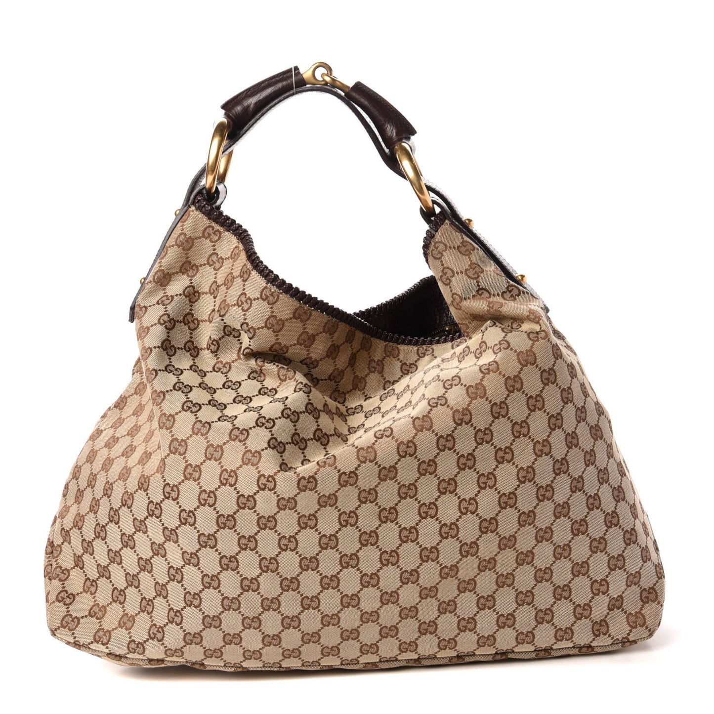 Monogram Large Horsebit Chain Hobo Dark Brown