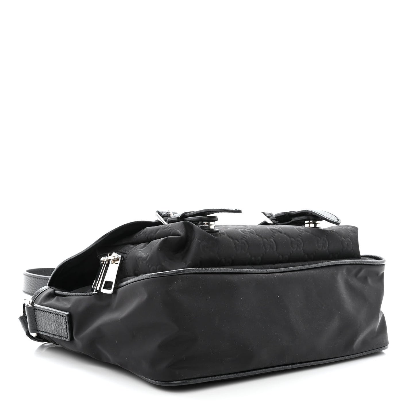 Nylon Monogram Double Buckle Flap Messenger Bag Black