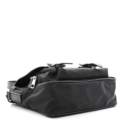 Gucci Nylon Monogram Double Buckle Flap Messenger Bag Black 5 of 14