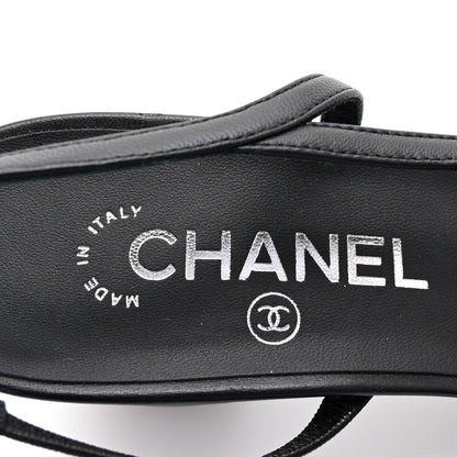 Chanel Lambskin Cap Toe CC Slingback Sandals 39.5 Black Grey 8 of 9