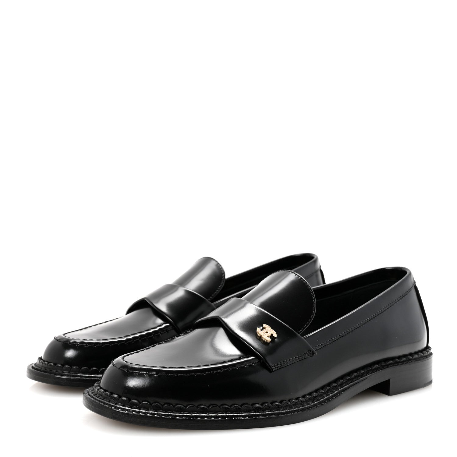 Chanel Shiny Calfskin Pearl CC Loafers 39 Black 4 of 10