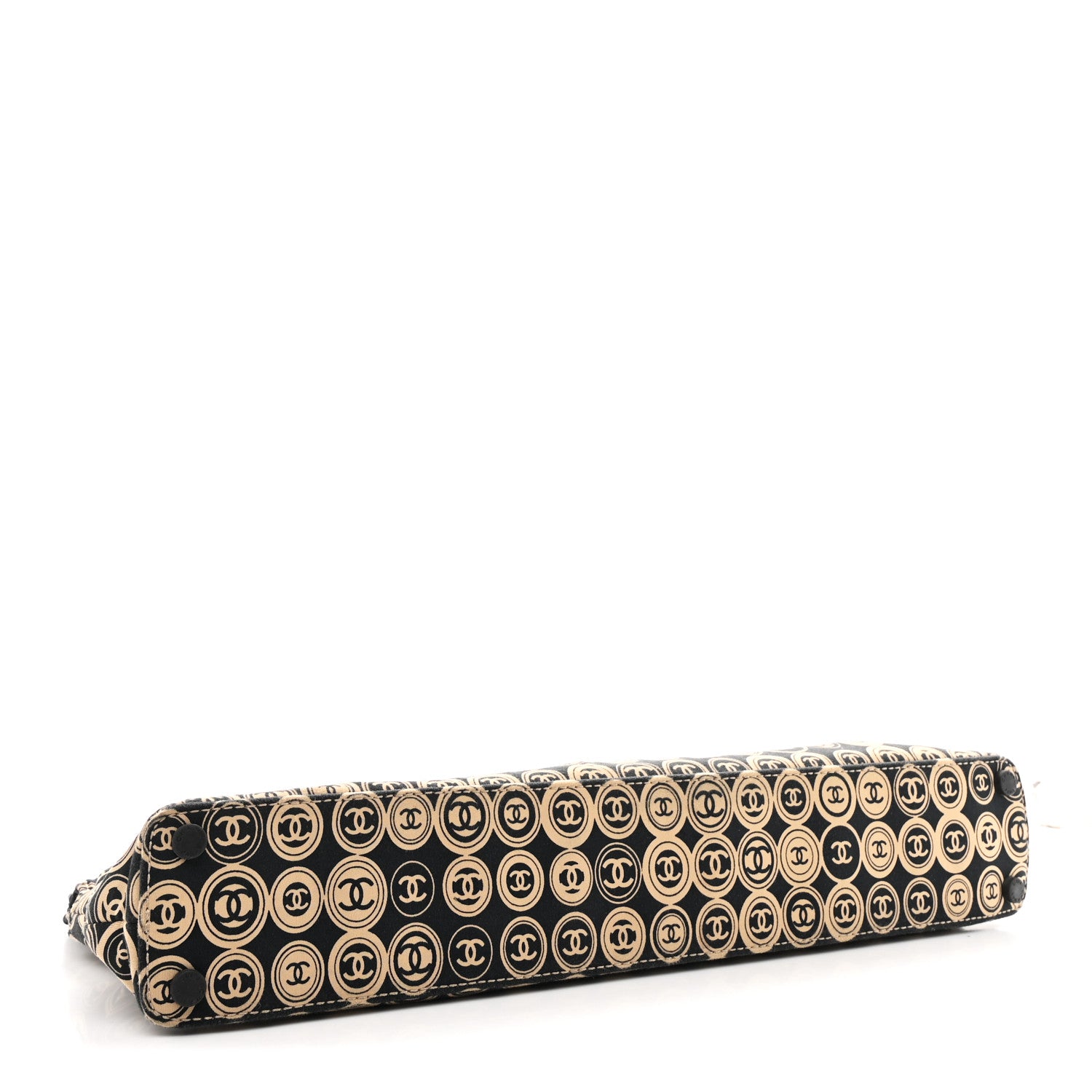 Chanel Jersey Calfskin Printed Large Frame Handle Bag Beige Black