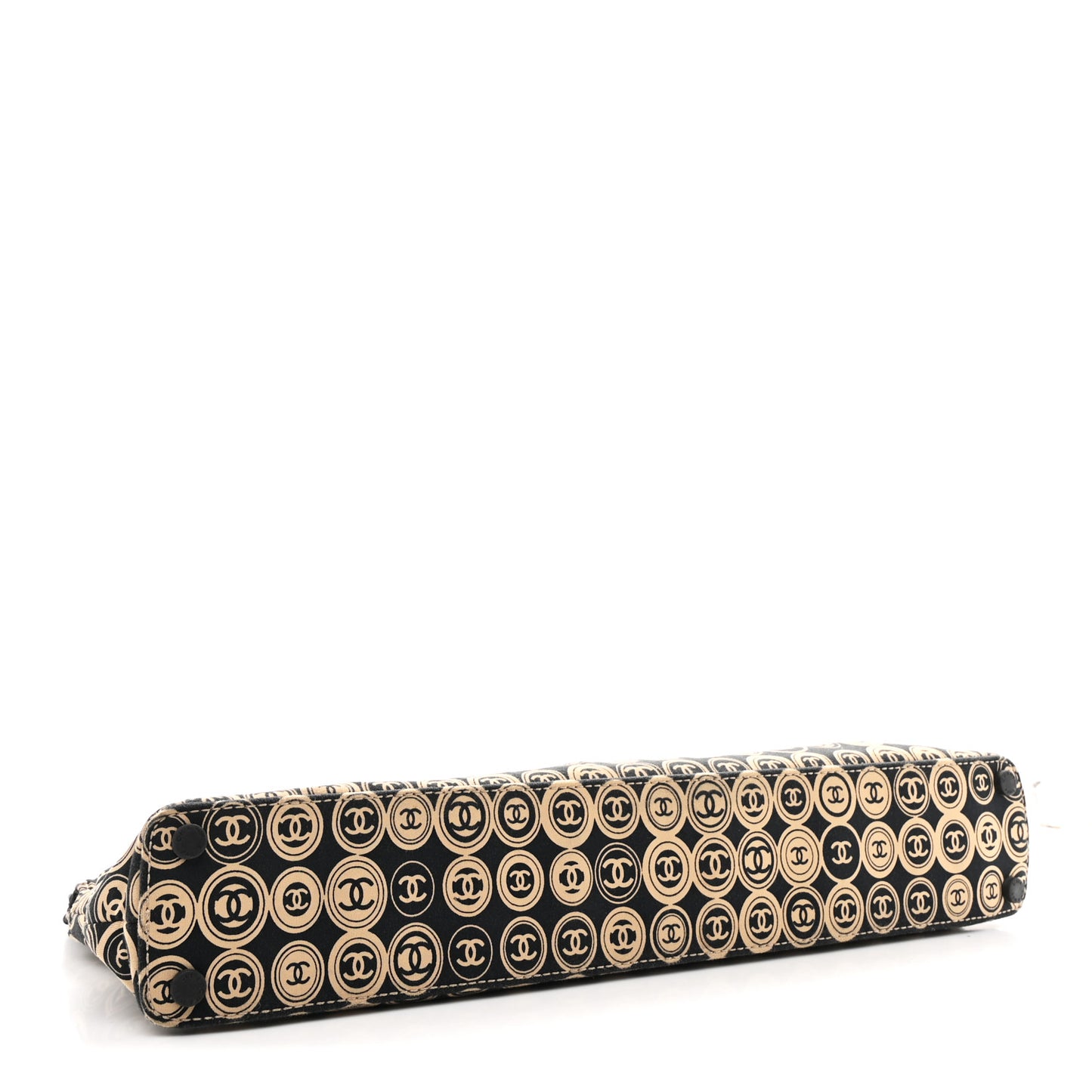 Jersey Calfskin Printed Large Frame Handle Bag Beige Black